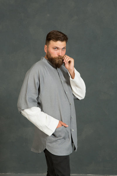 Raglan Two-Color Long-Sleeved Linen Shirt | Dusty Mint and Milky-White Colors
